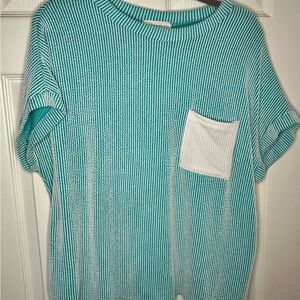 Lovely Melody Green and White Ribbed Boxy Tee